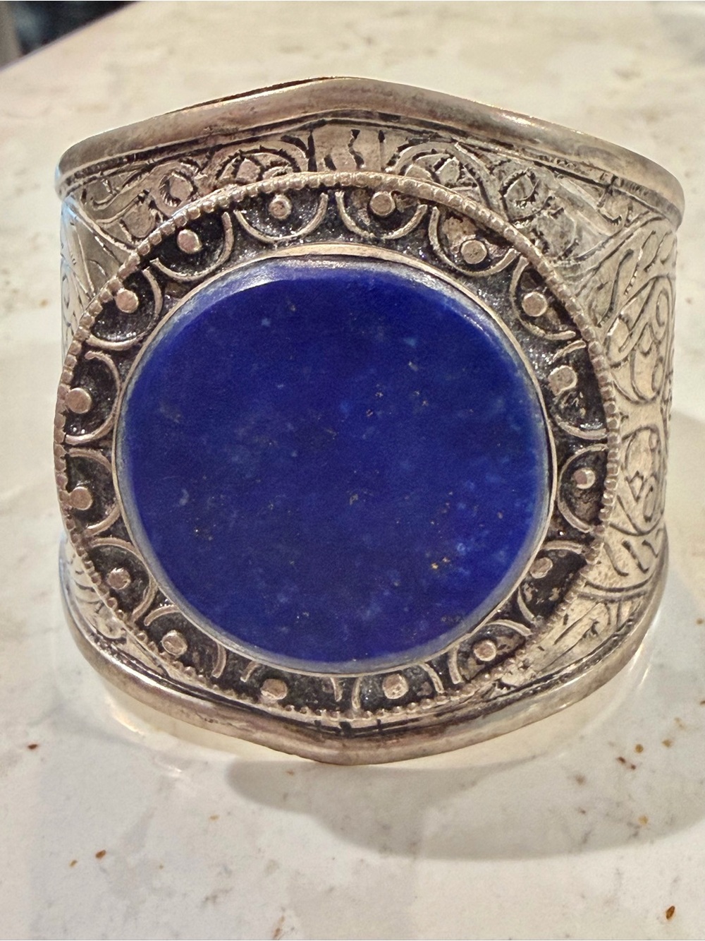 Vintage Afghan Kuchi Tribal Cuff Bracelet with Large Lapis Lazuli Stone